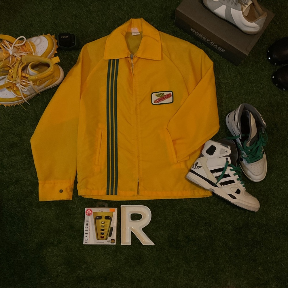 Yellow Track Jacket with Green Stripes